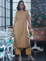 Mustard Yarn Dyed Kurta Set with dupatta - Elganza