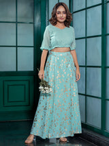 Mint Green Gold print Lehenga Choli & dupatta - Elganza