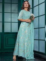 Mint Green Gold print Lehenga Choli & dupatta - Elganza