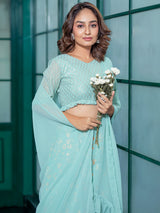 Mint Green Gold print Lehenga Choli & dupatta - Elganza