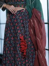 Olive & Black Patola Print Lehenga Choli - Elganza