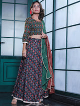 Olive & Black Patola Print Lehenga Choli - Elganza