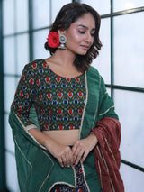 Olive & Black Patola Print Lehenga Choli - Elganza