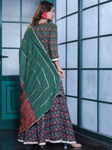 Olive & Black Patola Print Lehenga Choli - Elganza