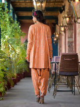 Orange Lurex Striped Pakistani Kurta Set with Patiala - Elganza