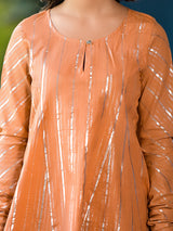 Orange Lurex Striped Pakistani Kurta Set with Patiala - Elganza