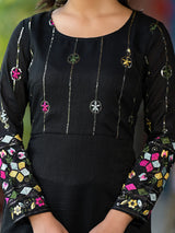 Elegant Black Floral Embroidered Straight Kurta