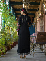 Elegant Black Floral Embroidered Straight Kurta