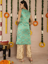 Green Banarasi Jacquard Straight Kurta - Elganza