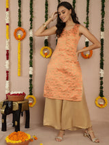 Orange Banarasi Jacquard Straight Kurta - Elganza