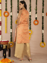 Orange Banarasi Jacquard Straight Kurta - Elganza