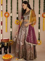 Voilet & Gold banarasi Jacquard Lehenga Choli - Elganza