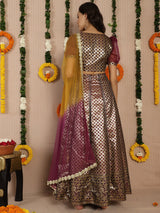 Voilet & Gold banarasi Jacquard Lehenga Choli - Elganza
