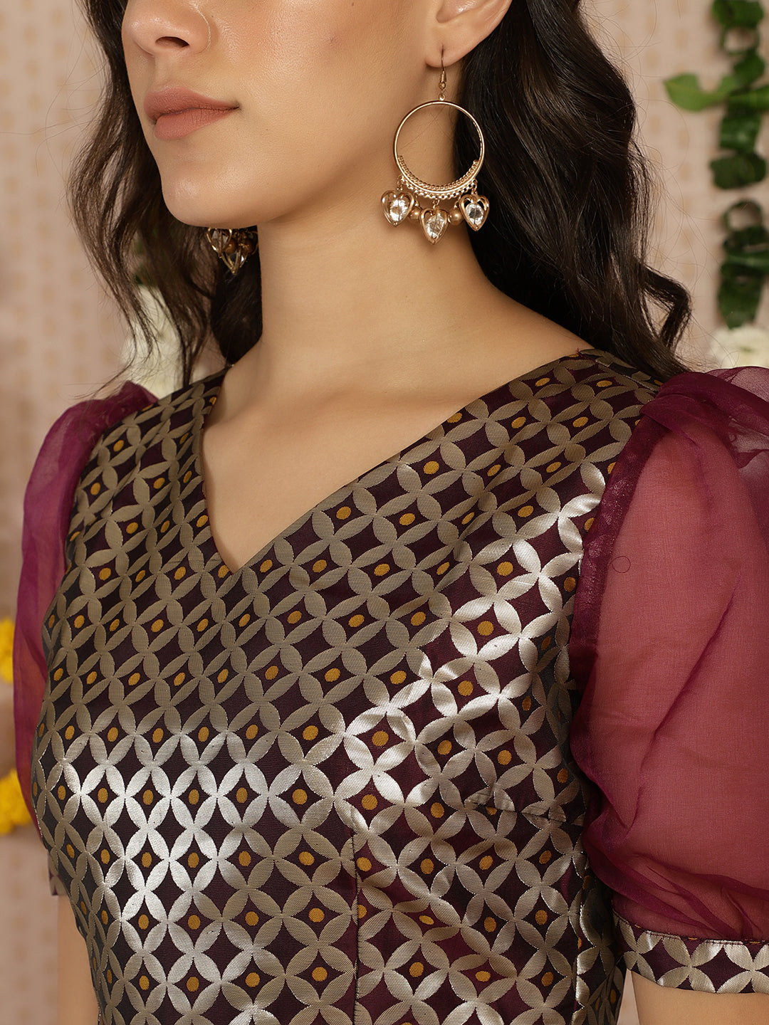 Voilet & Gold banarasi Jacquard Lehenga Choli - Elganza