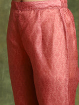 Pink Muslin Print Anarkali Kurta with tie-ups Suit Set