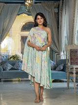Marble print One-Shoulder Assymmetric Dress - Elganza