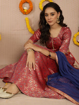 Red Banarasi Jacquard Lehenga Choli - Elganza