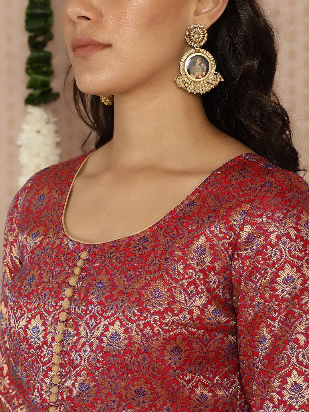 Red Banarasi Jacquard Lehenga Choli - Elganza