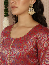 Red Banarasi Jacquard Lehenga Choli - Elganza