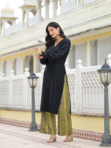 Black & Lime Snake Print Kurta Set - Elganza