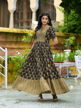 Olive & Grey Floral Print Tiered Maxi Dress - Elganza