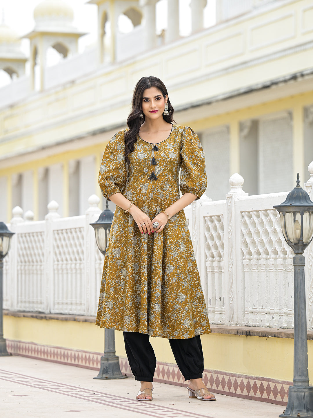 Mustard kantha Anarkali Kurta - Elganza