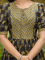 Olive & Grey Floral Print Tiered Maxi Dress - Elganza