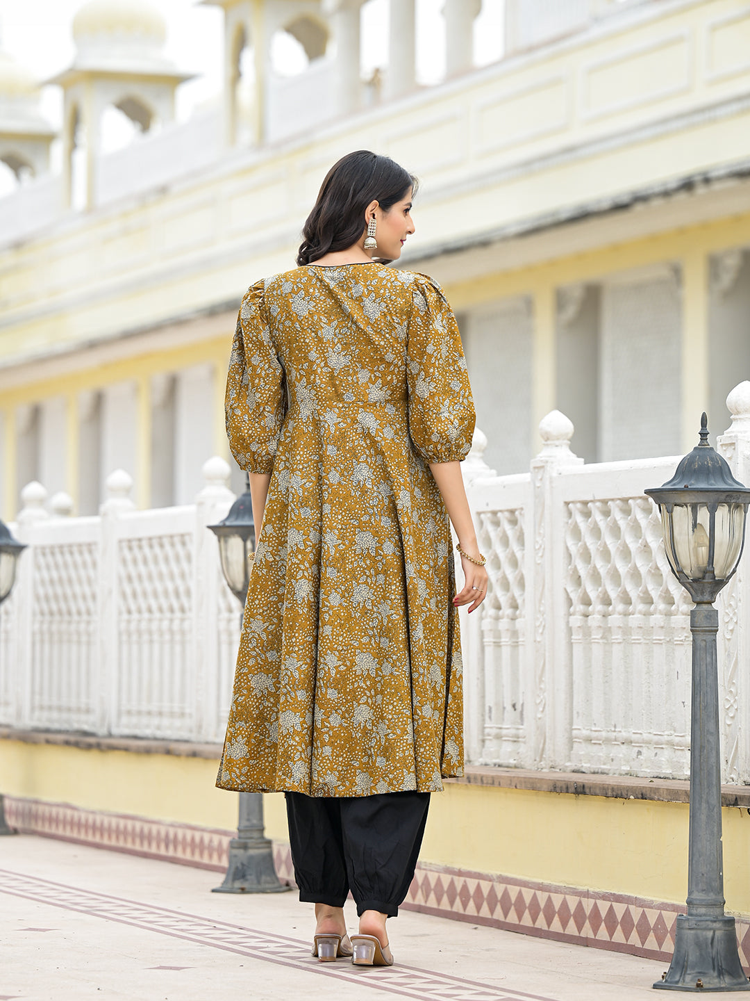 Mustard kantha Anarkali Kurta - Elganza