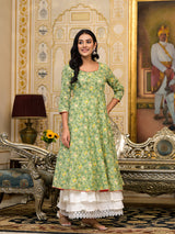 Green Floral print Layered Maxi Dress - Elganza