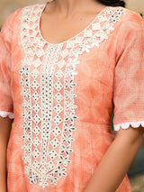 Peach Kota Doria maxi dress with Floral Dupatta - Elganza