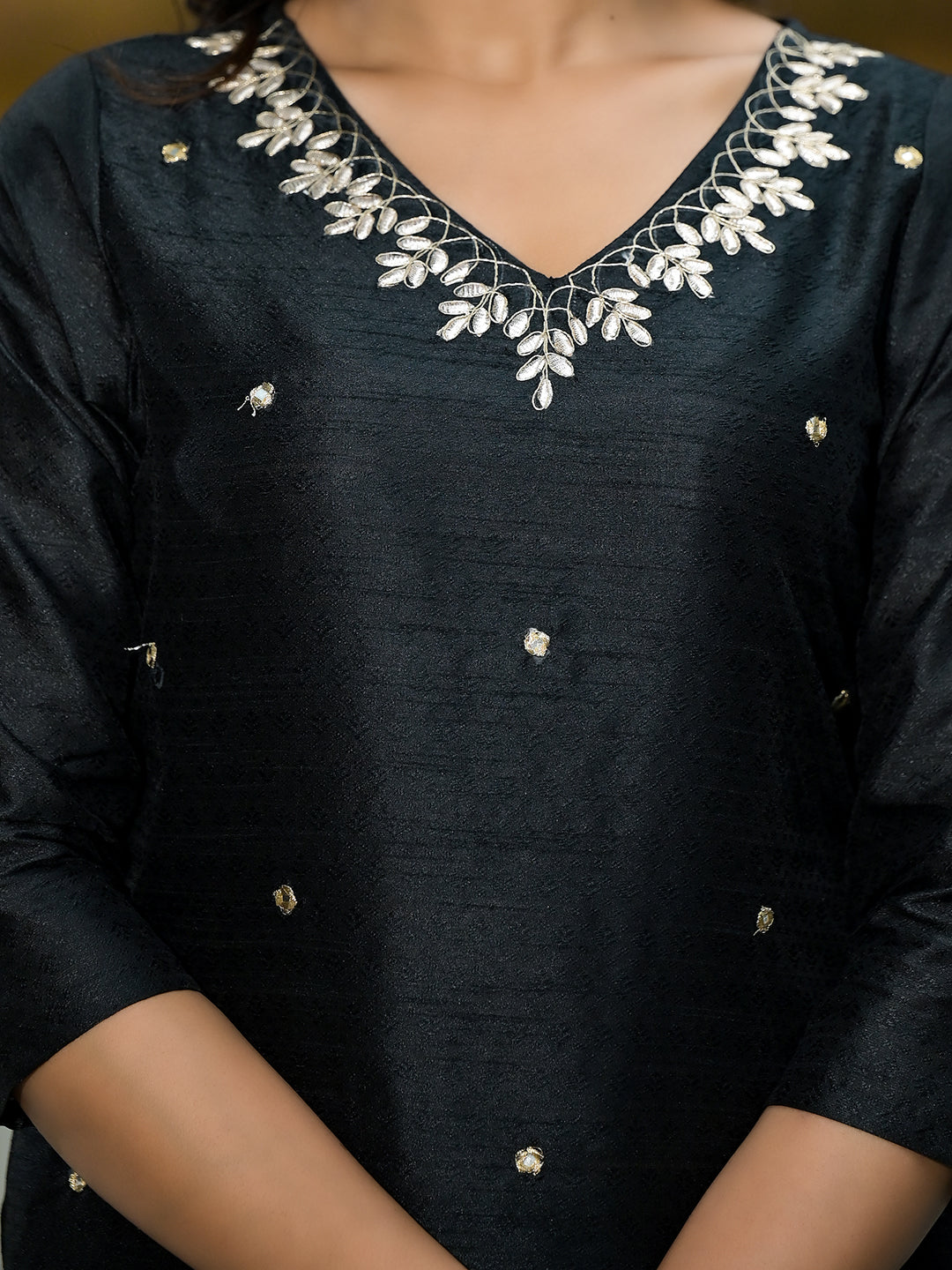 Black Gota patti Kurta Set - Elganza