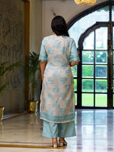 Turqoise Kota Doria layered Kurta Set - Elganza