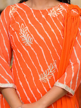 Orange Leheriya Kurta Sharara With Gota Embroidery - Elganza
