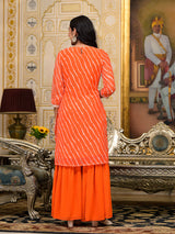 Orange Leheriya Kurta Sharara With Gota Embroidery - Elganza