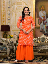 Orange Leheriya Kurta Sharara With Gota Embroidery - Elganza