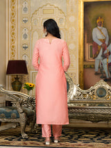 Peach Gota Patti Silk Kurta Set with Dupatta - Elganza