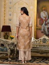 Nude Brown Kota Doria layered Kurta Set - Elganza