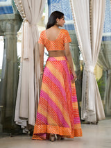 Orange and Pink Leheriya Kota Doria lehenga Choli - Elganza