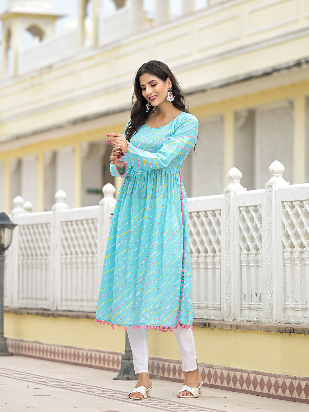 Sky Blue Leheriya Kurta - Elganza
