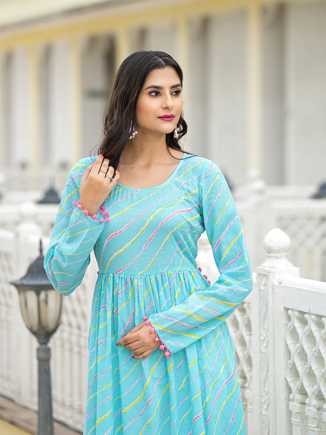 Sky Blue Leheriya Kurta - Elganza