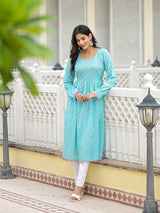 Sky Blue Leheriya Kurta - Elganza