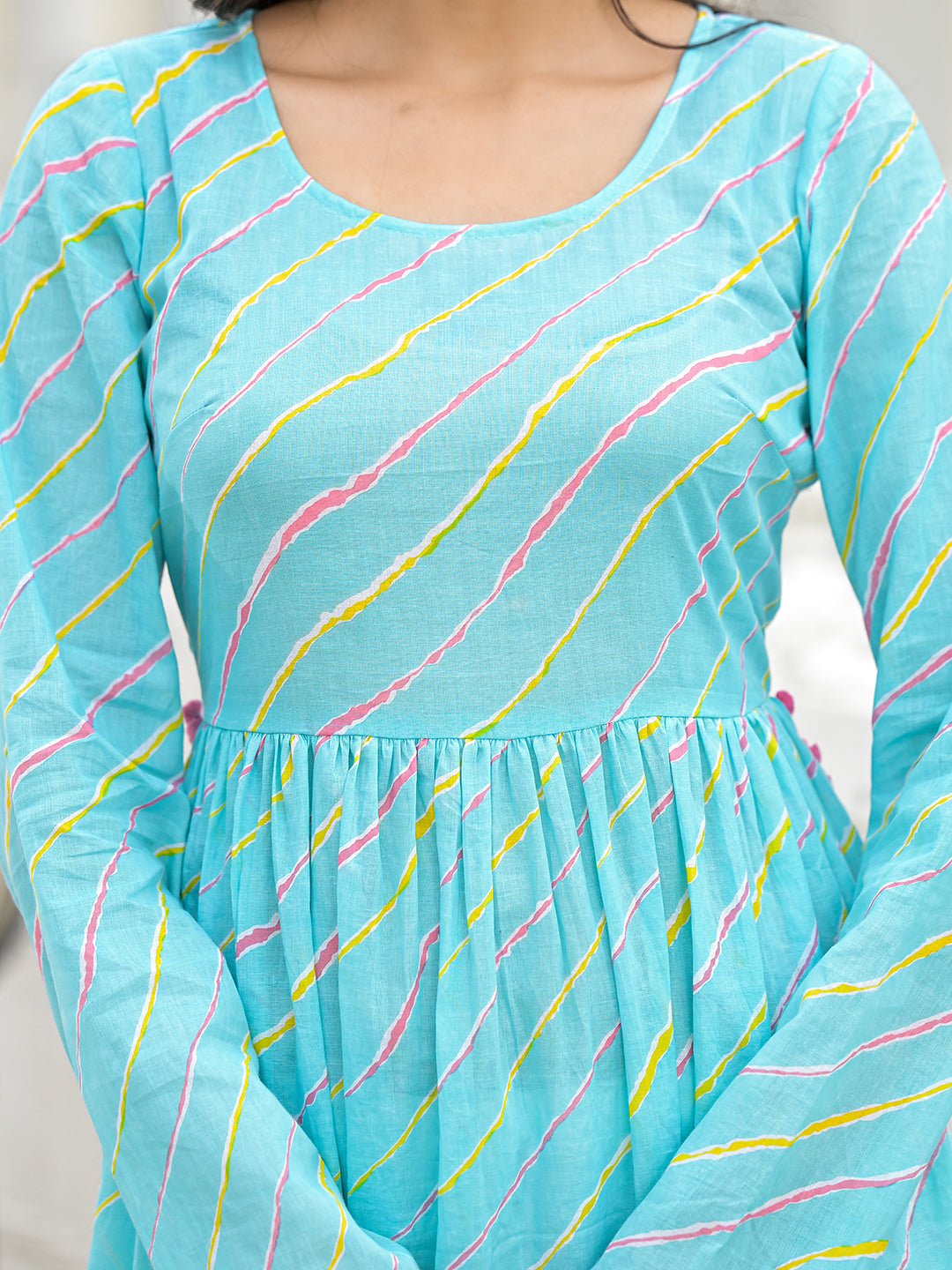 Sky Blue Leheriya Kurta - Elganza
