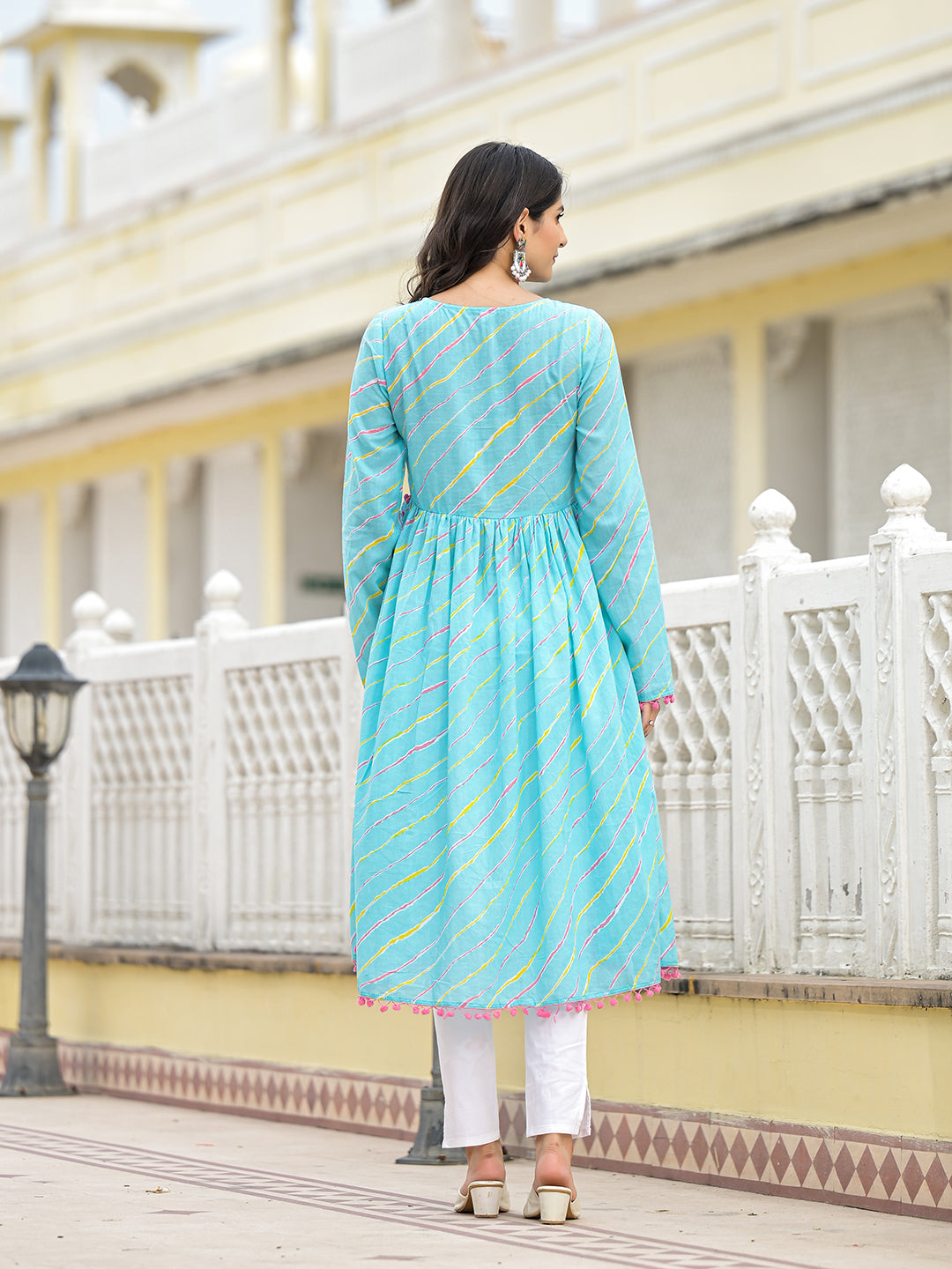 Sky Blue Leheriya Kurta - Elganza