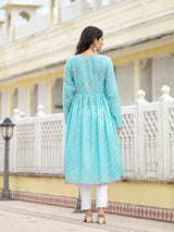 Sky Blue Leheriya Kurta - Elganza