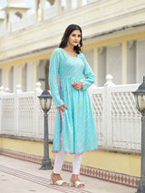 Sky Blue Leheriya Kurta - Elganza