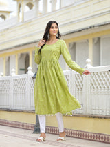 Mehendi Green Nyra Cut Kurta - Elganza