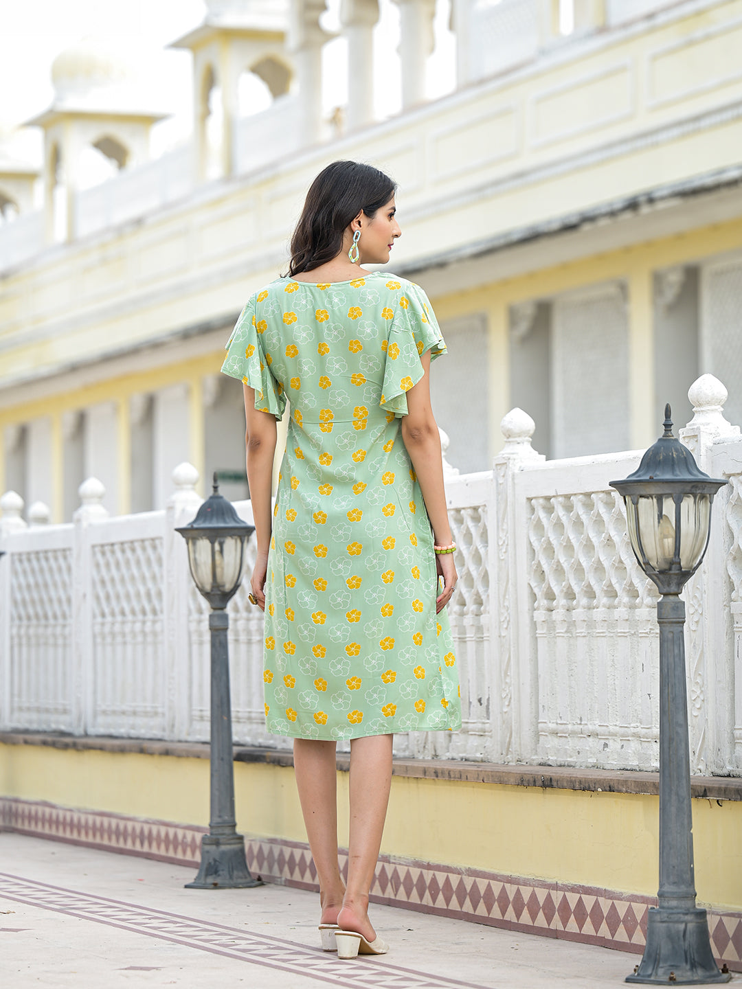 Mint Green Floral Shift Dress - Elganza