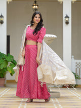 Pink Chanderi Lehenga Choli with Jacquard Dupatta - Elganza