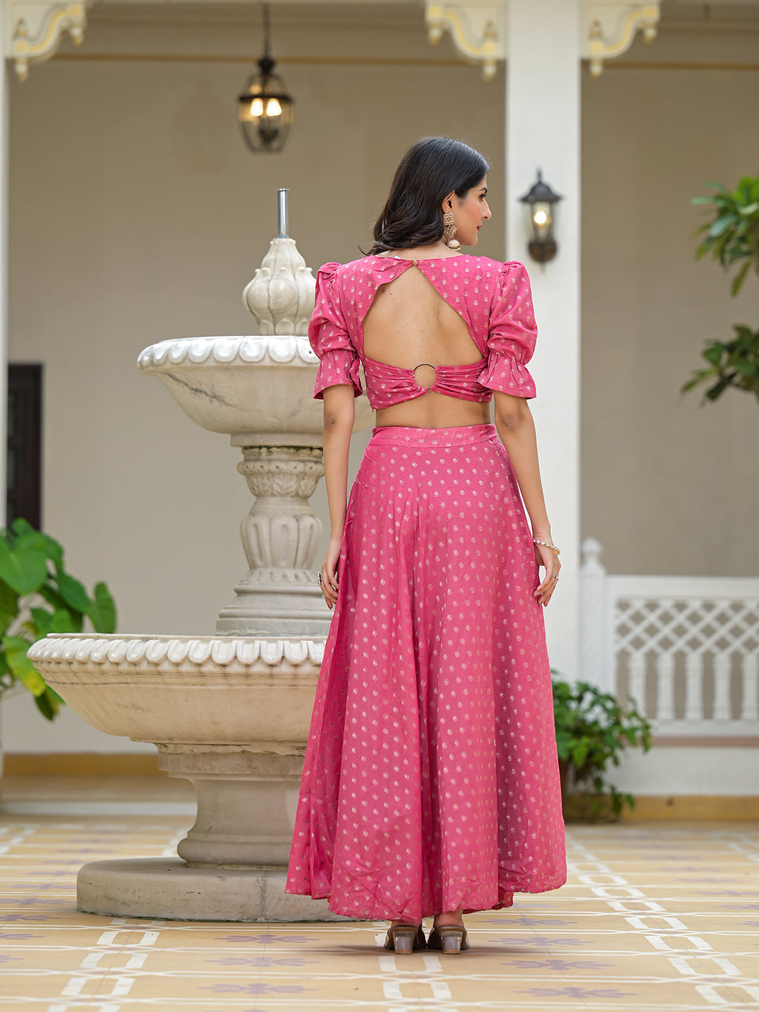 Pink Chanderi Lehenga Choli with Jacquard Dupatta - Elganza