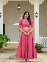 Pink Chanderi Lehenga Choli with Jacquard Dupatta - Elganza